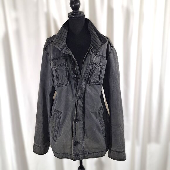 Old Navy Mens Size Large Utility Field Jacket Coat Charcoal Functional Fashion - Picture 1 of 11